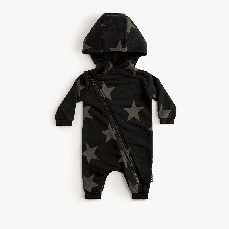 [BABY LINE]ASYMMETRICAL ZIP STAR HOODED OVERALL